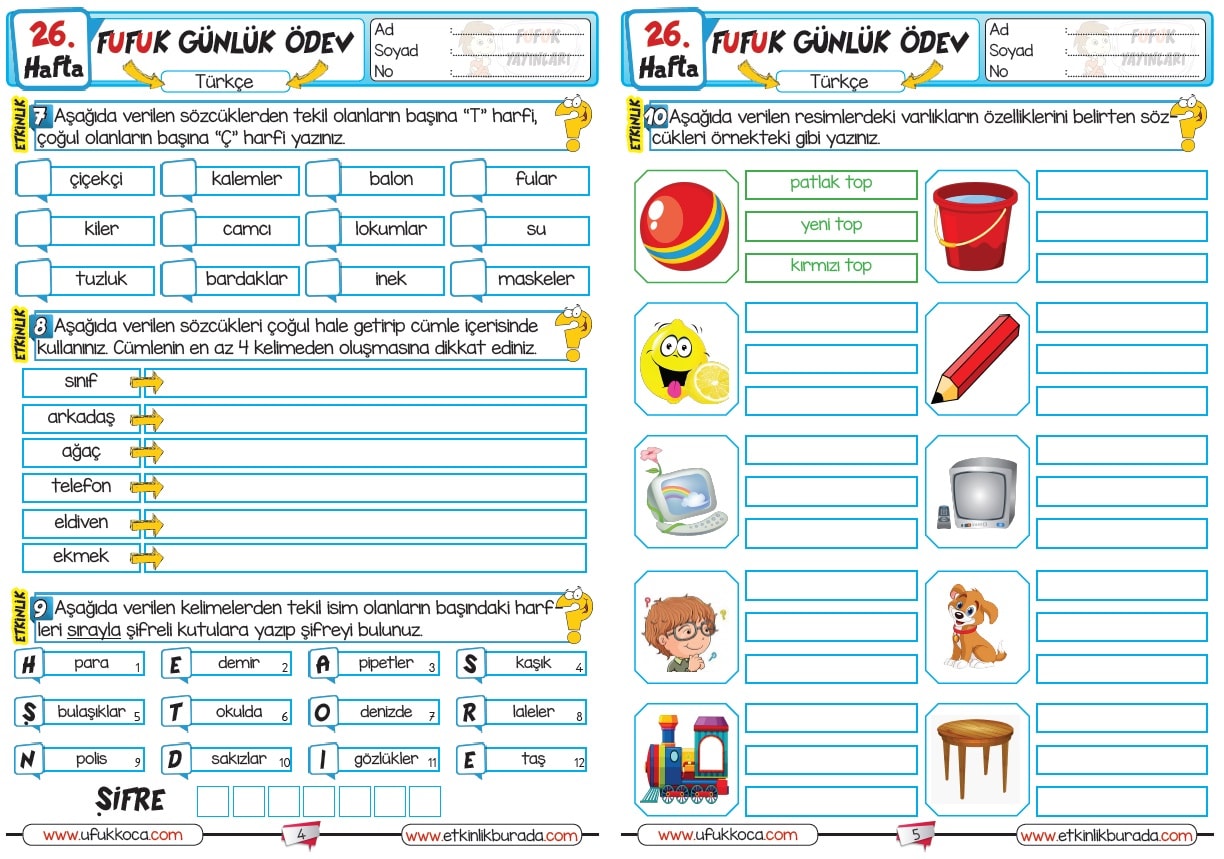 2.Sınıf FUFUK Günlük Ödev Serisi - 26.Hafta [ 2.Dönem 8.Hafta ]